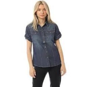 Design by Olivia Women's Cap Sleeve Button Down Denim Chambray Shirt NEEW NWt